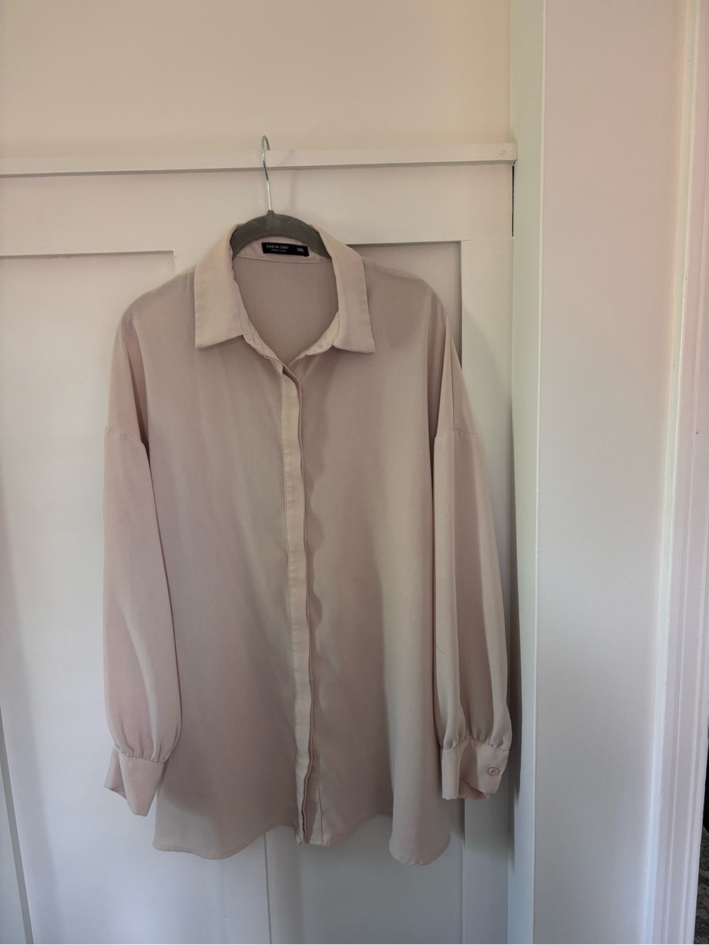 SHEIN Light Beige Oversized Button-Up Blouse